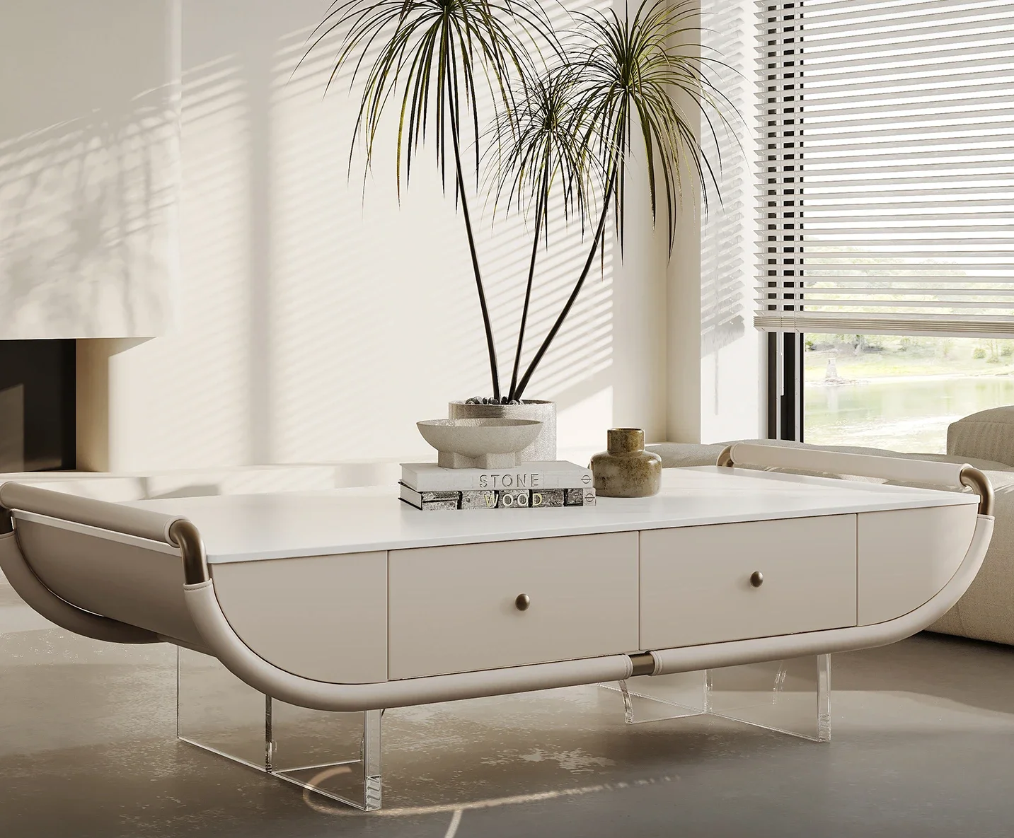 

Легкий роскошный журнальный столик с каменной тарелкой, маленькая квартира, современный минималистичный акриловый подвесной столик для дома, гостиной