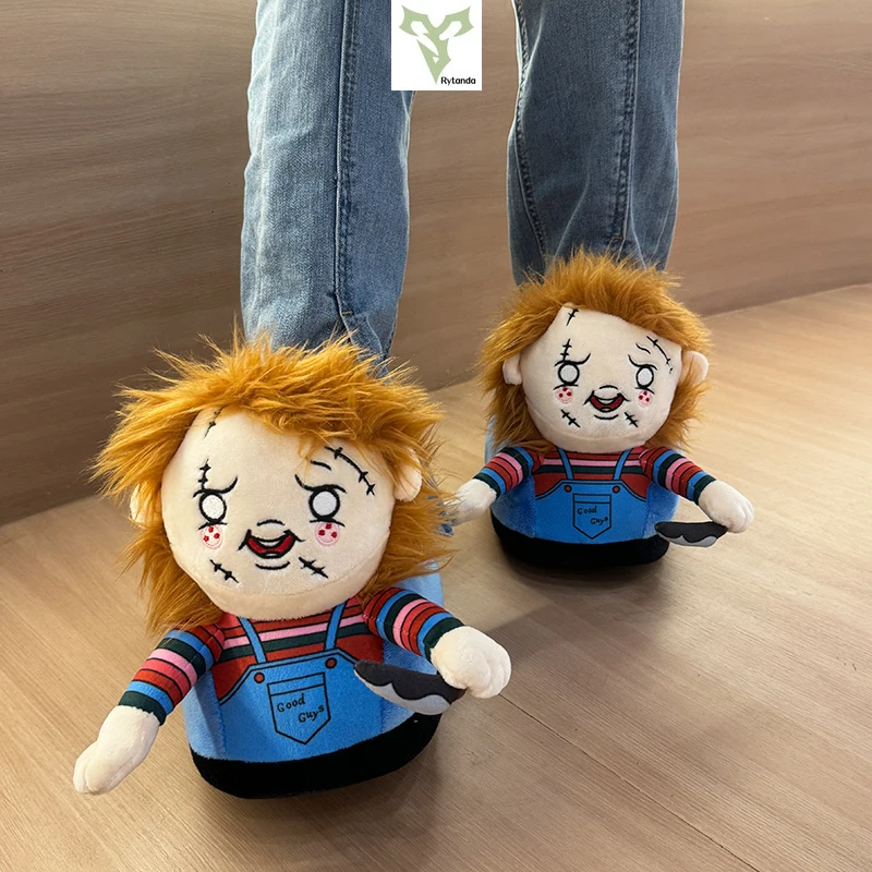 Three Styles Demon King Animal Plush Slippers Michael Myers Plush Doll Cow Pattern Animal Winter Warm Shoes Men Women\'s Indoor