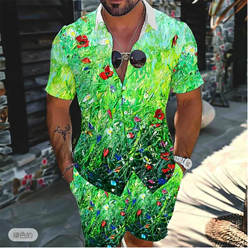 

Floral Tropical Men's Degree 3D Printed Hawaiian Shirt and Shorts Set Casual Fashion Short Sleeve Shirt Set