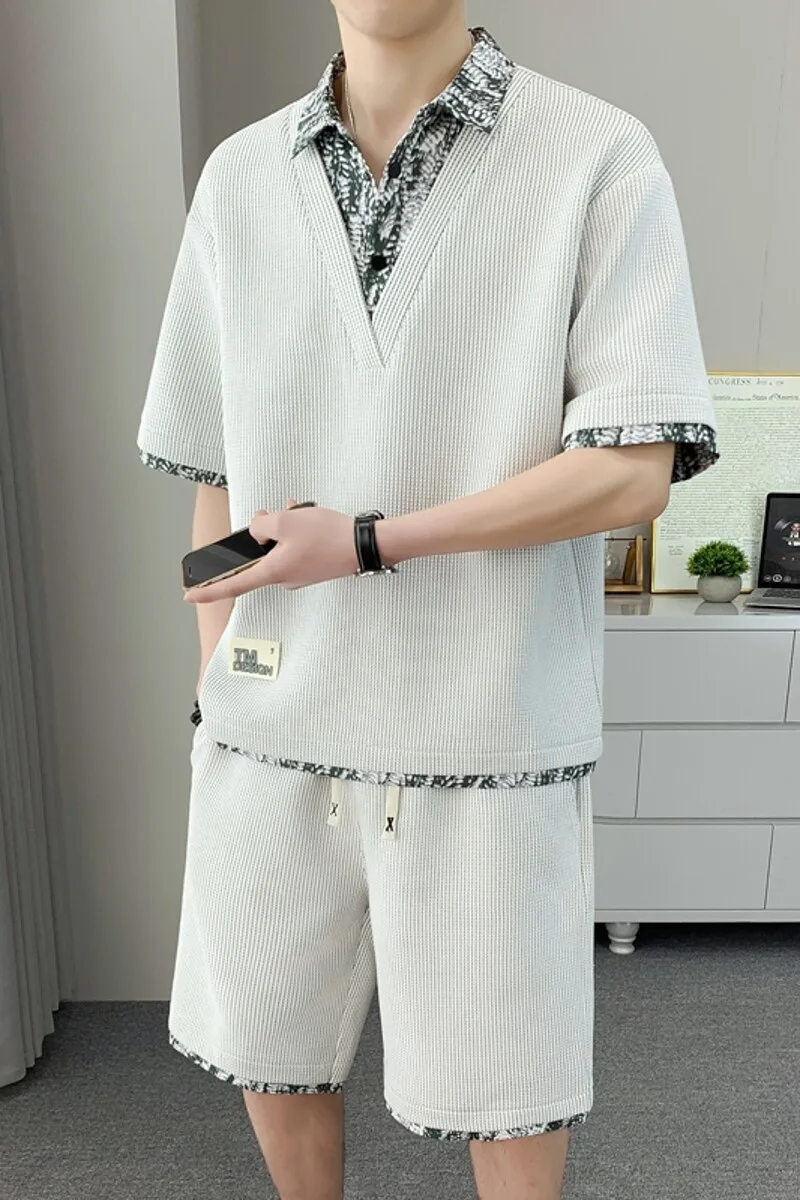 เสื้อ + สั้น 2025 ฤดูร้อนผู้ชายแฟชั่นแห้งเร็วกีฬา tracksuit ชุดชายแฟชั่นกางเกงขาสั้นและเสื้อผู้ชาย 2 ชิ้น