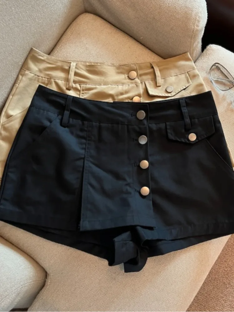 High Waist Single Button  Skirt Clean Fit Breathable Skin Friendly Workwear Style City Walk A-Line Short Skirt