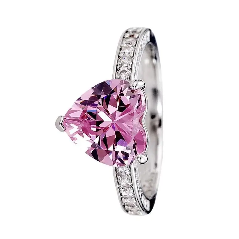 

Silver Plated Cubic Zirconia Engagement Women's Rings Heart Red Wholesale Size 5-11 Fashionable Wedding Band Jewelry Accessory