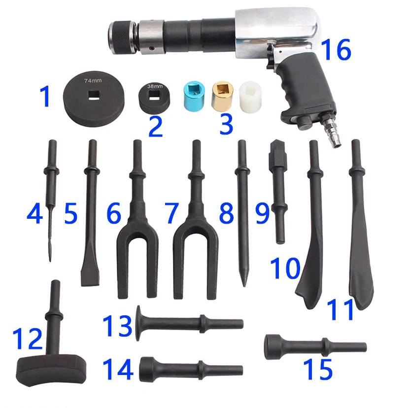 19-piece Powerful Hand-held Chassis Repair Power Tools Penumatic Hammer Set Penumatic Fork and Chisel Tool Sets