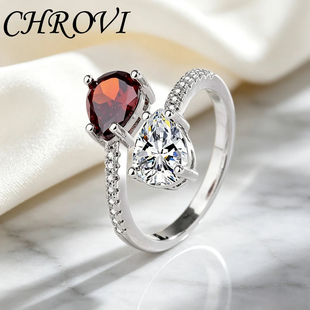 Medieval 925 sterling silver fashionable and exquisite red zirconia and diamond open ring for women