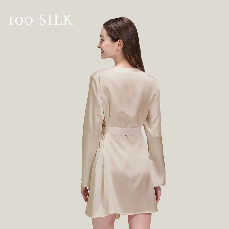 Birdtree 22Momme 100%Pure  Silk Mini Robe for Women Silky Sleepwear Ladies Elegant Nightgown Natural Pajamas P3D035QM