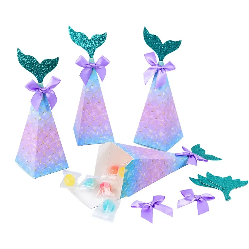 Little Mermaid Party Favor Candy Boxes Glitter Mermaid Tail Paper Gift Box Birthday Wedding Bridal Goodie Packaging Decorations - view 5
