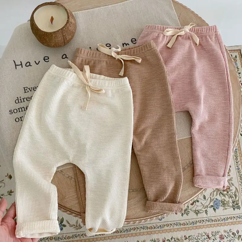 MiniAinis Autumn Winter New Baby Solid Color Leggings Girls Pink Khaki Versatile Pants Boys Big Pp Fashion Trendy Cotton Pants