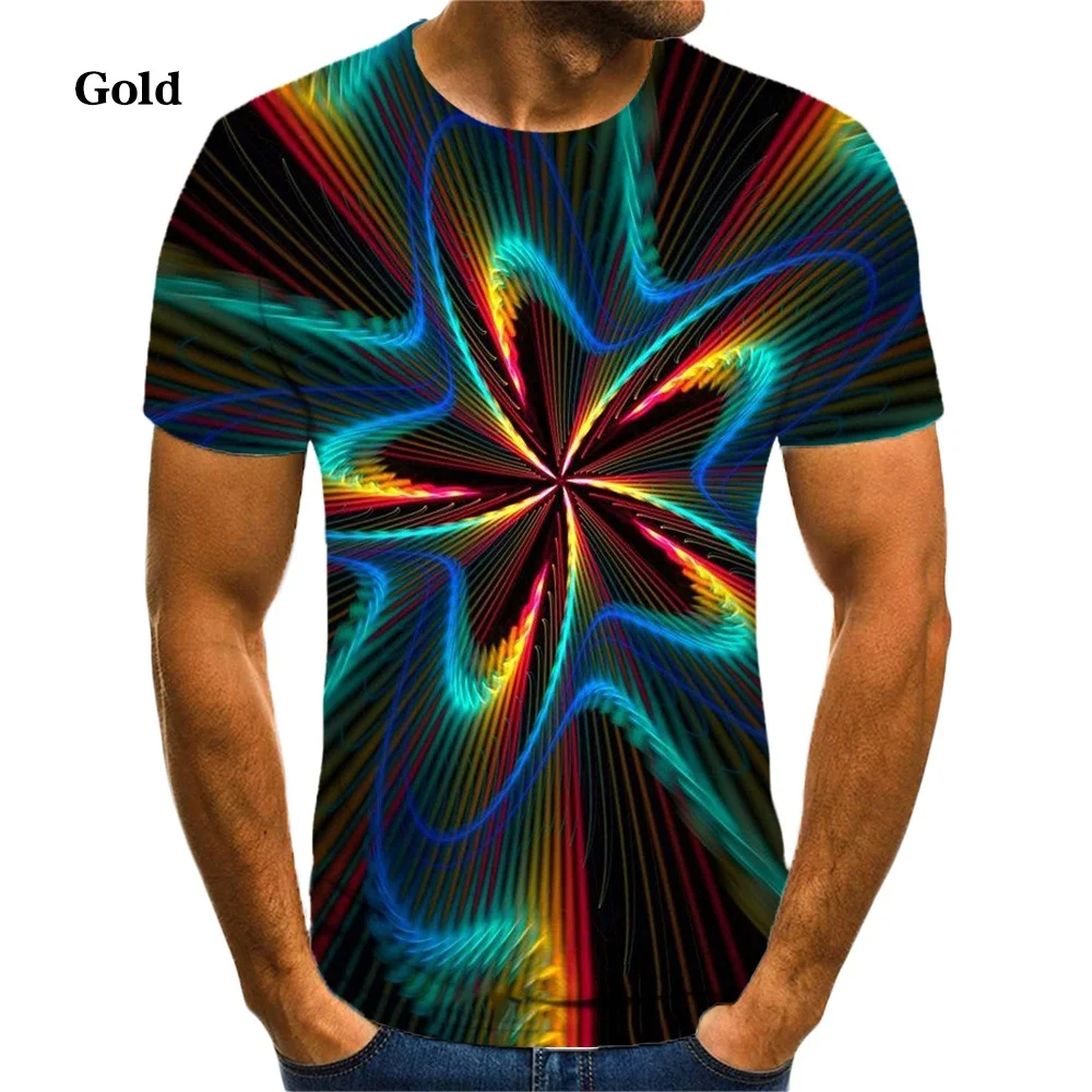 New Fashion Vertigo Hypnotic Swirl 3D Printing T-shirt Men's Summer Casual Short-sleeved Rainbow Top Pullover T-shirt