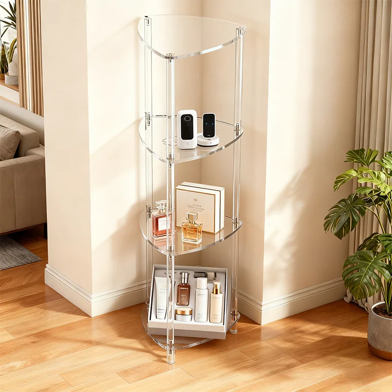 HYS acrylic triangular side table stepped side table transparent bedside table small bedside  decorative corner