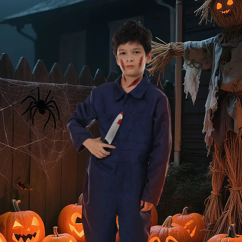 

Michael Myers Kids Adult Horror Killer Cosplay Jumpsuit Uniforms Outfits Halloween Coveralls Costume Props dt'99