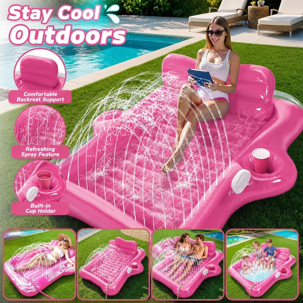 Extra Large Inflatable Pool Lounger Float with Sprinkler for Adults
