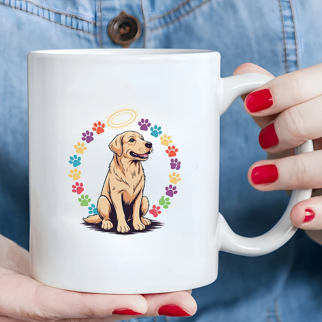 

11oz cartoon Golden Retriever Angel Mug Kids Pet Drink Cup Christmas Family Office Gift