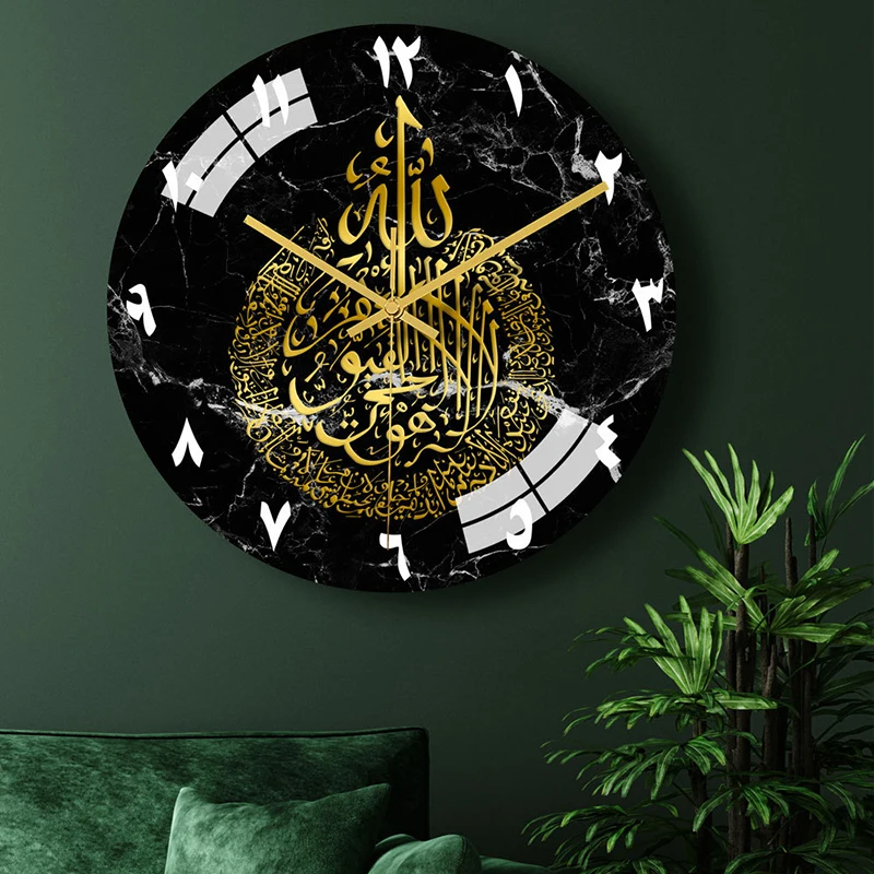 2024 New Acrylic Mirror Decorative Clock Islamic Calligraphy Decoration Silent Wall Decor Home Clock Clock Wall 3d Pendulum