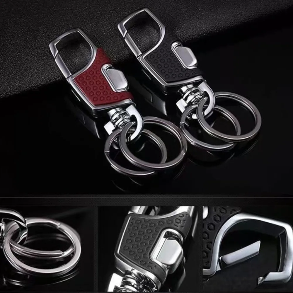 New One Click Open Car Key Chain Loss-proof Thickened Keyring Holder Portable Black Clasp Double Ring Key Chain Men's Accessory