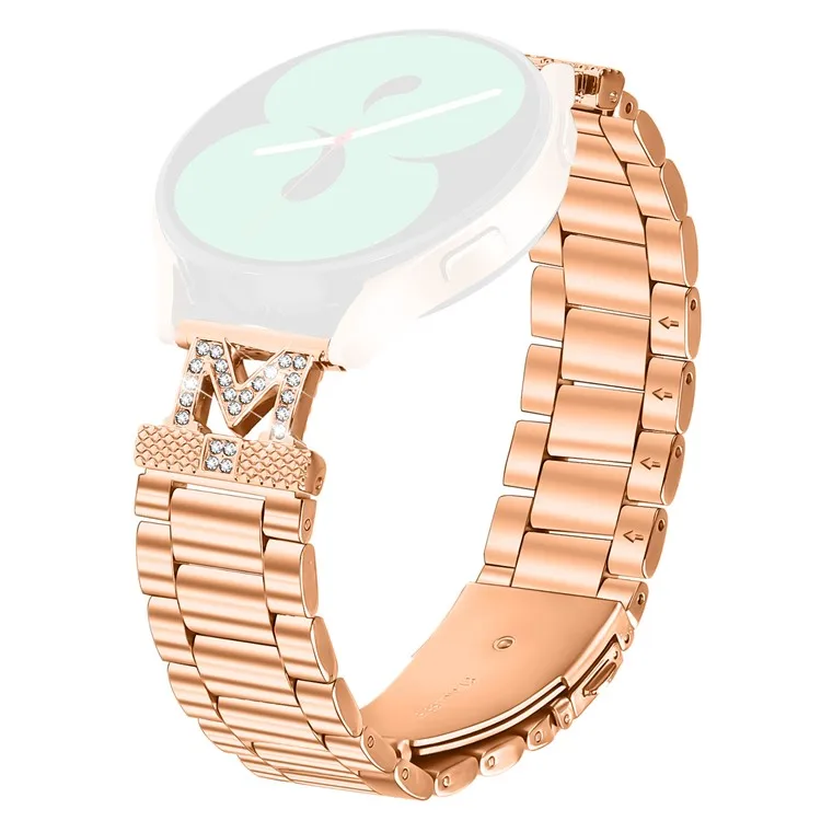 

For Verizon GizmoWatch Disney Edition Strap Rhinestones Decor 3-Bead Stainless Steel Watch Band - Rose Gold