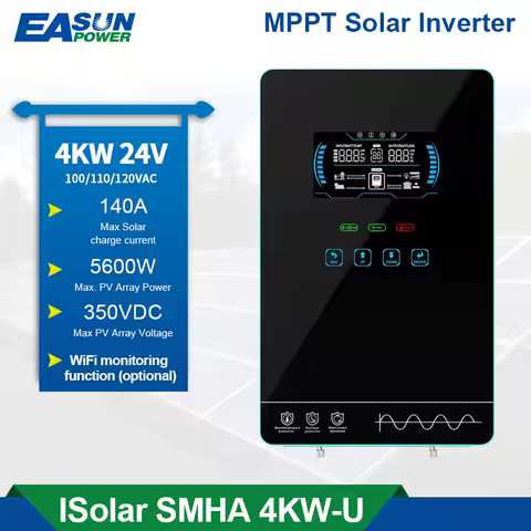 4KW 4000W hybrid off grid solar inverter 24V 120V MPPT 140A parallel BMS