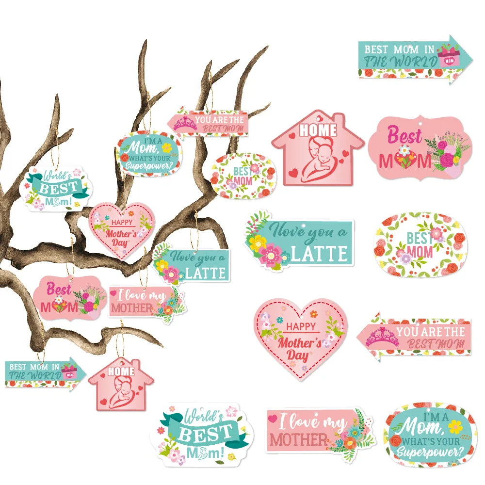 10pcs Mothers Day Hanging Decor Romantic Gift Tag Ornament DIY Festival Celebrations Party Decoration