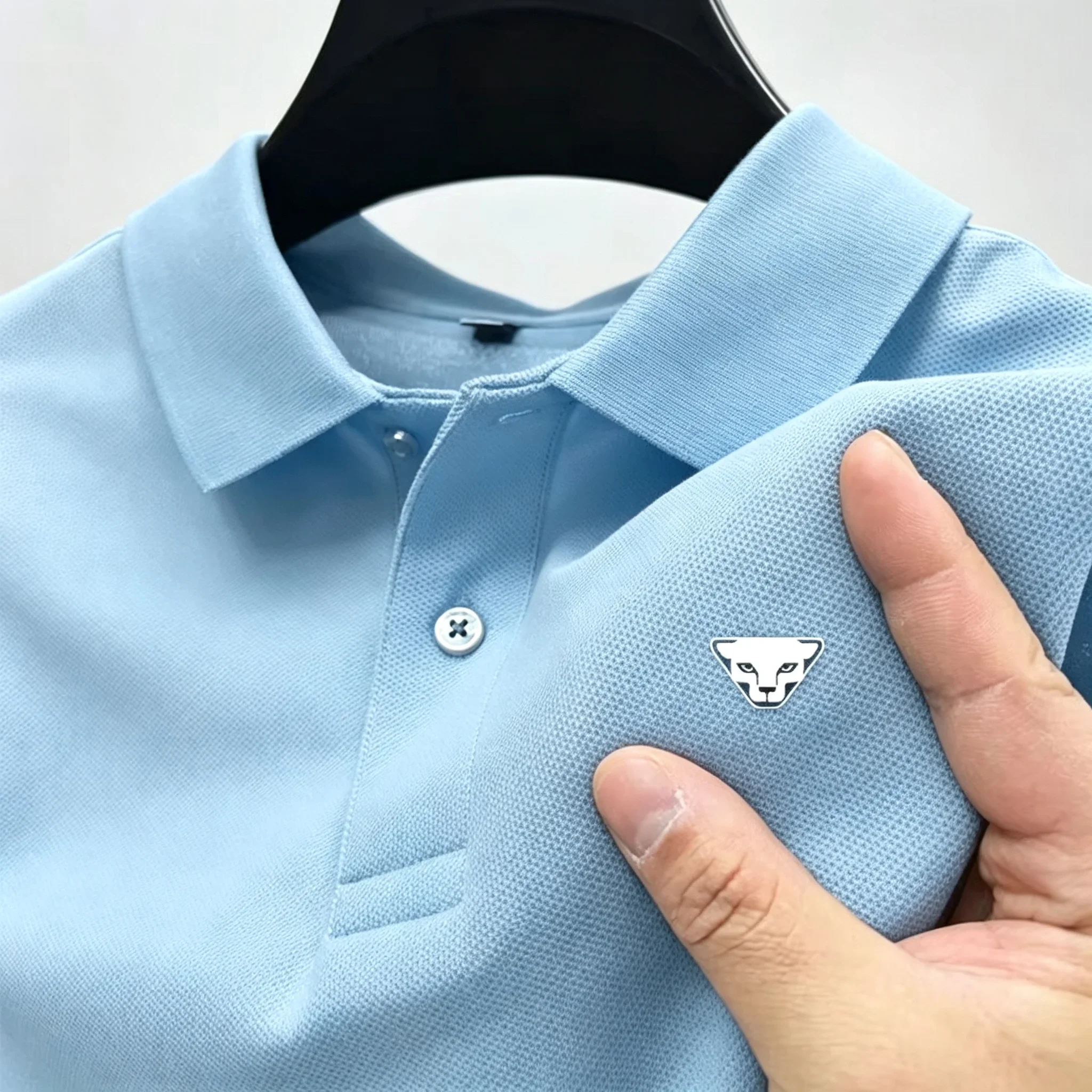 Herren Sommer High-End Bedrucktes Golf-Poloshirt mit Kragen, Einfarbig, Atmungsaktiv, Büro-Casual, Hochwertige Herrenbekleidung – Detail 9