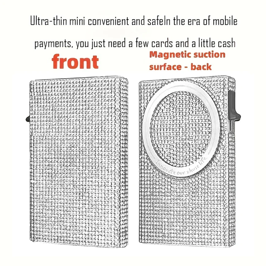 Women\'s Minimalist Aluminum Alloy Wallet, Magnetic Automatic Side-thrust Pop Up Card Holder With Anti-theft Brush Blocking