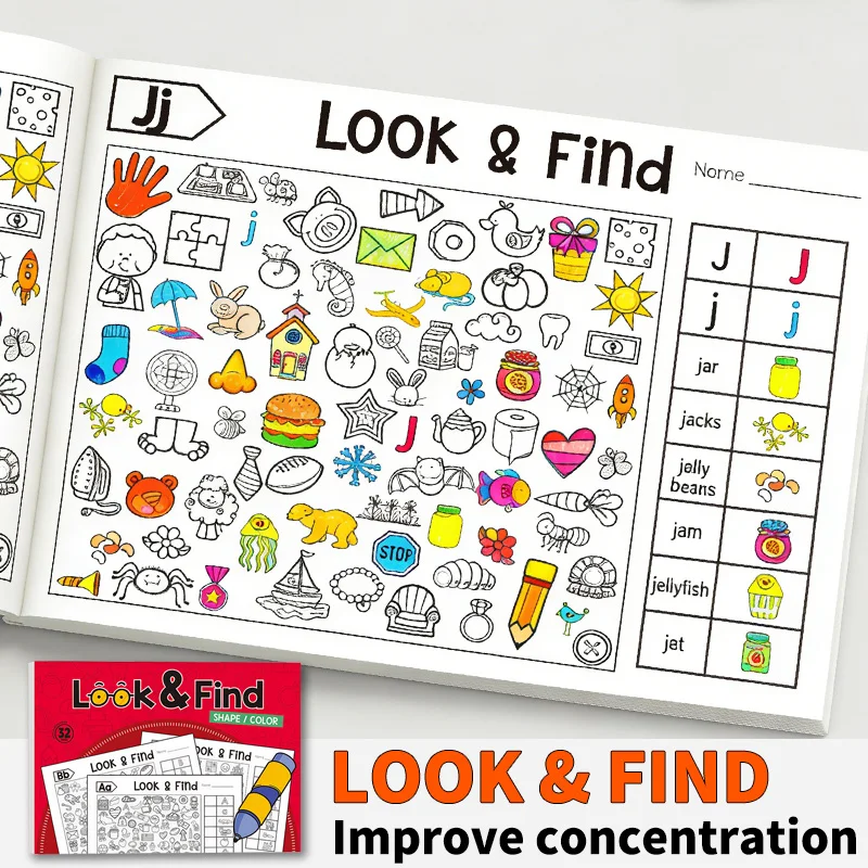 

32-страничная детская игровая книга, книжка-раскраска с поиском предметов, книжка-раскраска с заданиями на поиск, тренировка концентрации внимания, увлекательное рисование, обучающая тетрадь для раннего развития, инструменты для обучения детей.