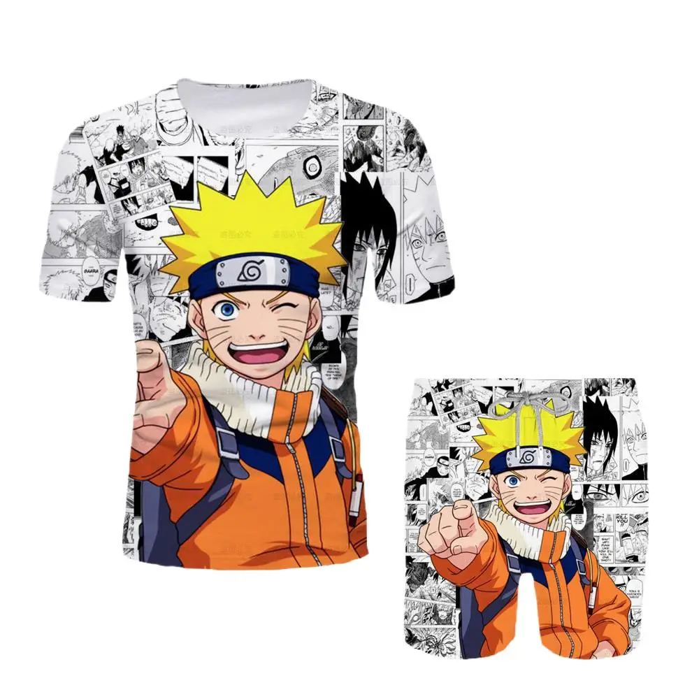 

2025 New Summer New Japan Cartoon Naruto T-shirt Top Adult T-shirt+Shorts Two Piece Set Summer Boy T-shirt+Shorts Beach Pants