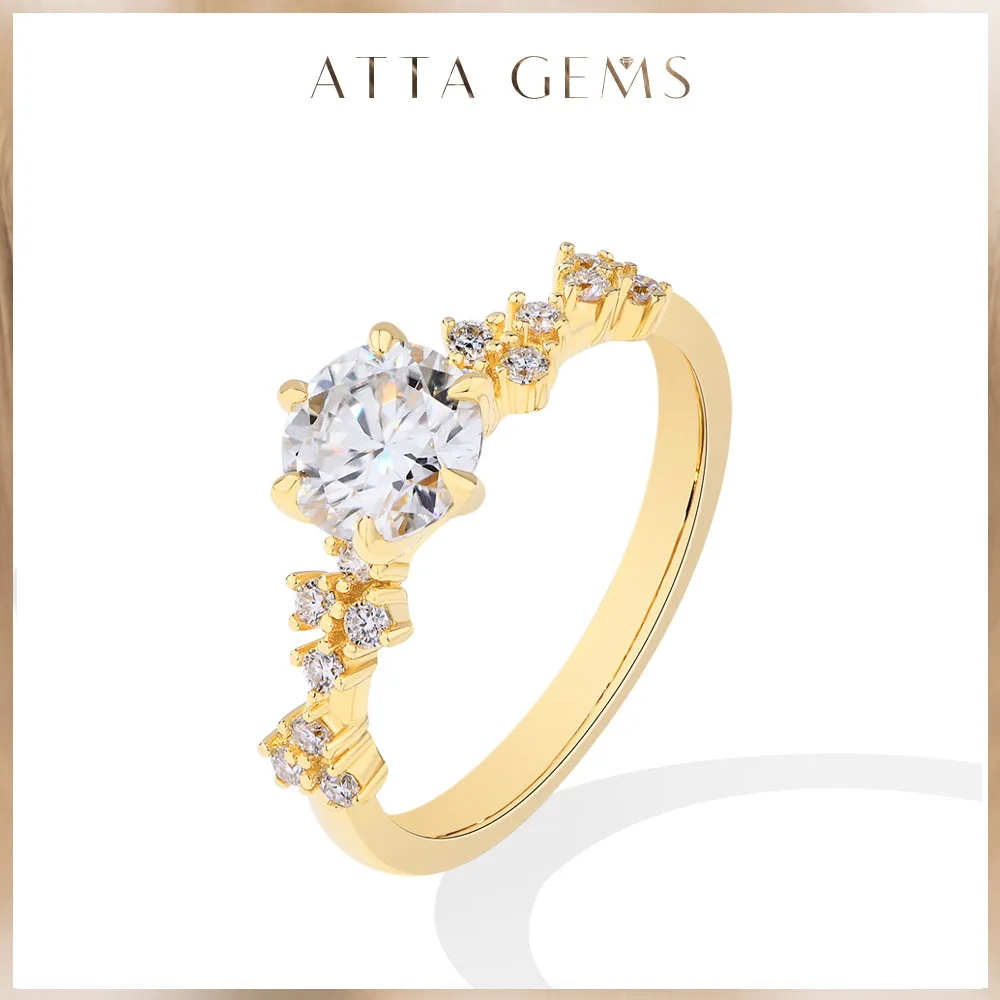 ATTAGEMS 6.5mm 1CT Moissanite Ring for Women luxury Wedding Bride Christmas Jewelry Gift Solid 18K 14K 10K Yellow Gold Pass Test