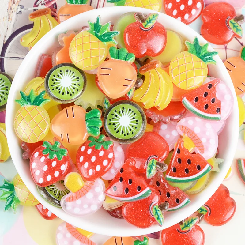 

10pcs Cartoon Kawaii Banana Strawberry Fruits Series Flatback Resin Cabochon Fit Phone Deco Parts DIY Embellishments Accessories