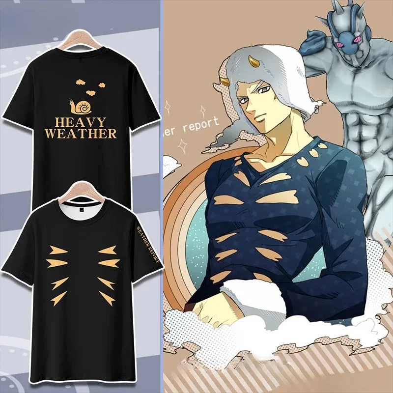 

Homens e mulheres JoJo's Bizarre Adventure 3D Print T-Shirt, Verão gola redonda, Manga curta, T gráfico engraçado, Weather Repor