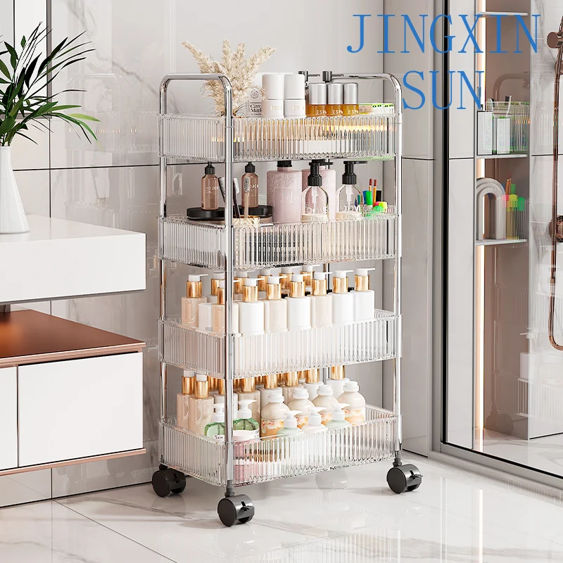 Mobile acrylic snack trolley rack floor-to-ceiling bathroom toilet storage box multi-layer cosmetic cabinet