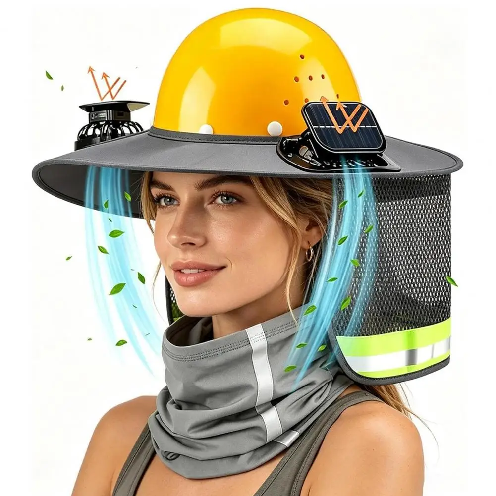 Anti-deformation Helmet Visor Helmet Visor Neck Protection Hat Neck Shield with Solar Fan Full Brim Sun for Construction