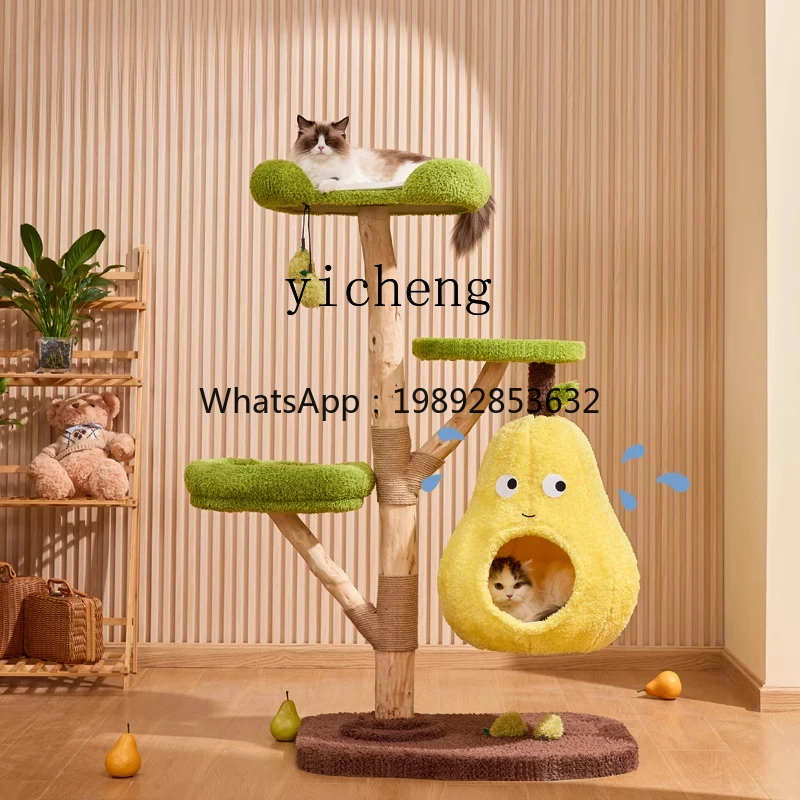 BJ  No pear cat climbing frame cat nest tree integrated solid wood trunk sisal cat toy universal in all seasons