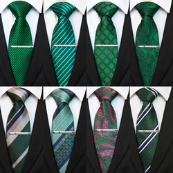 JEMYGINS mężczyźni zielone krawaty krawat w paski Paisley jedwabny krawat ślubny dla mężczyzn krawat Hanky zestaw spinek do mankietów Party moda biznesowa projektant