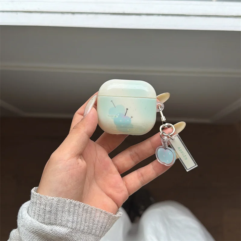 

Kawaii Gradient Apple AirPods Case With Apple Charm For AirPods Pro 2 4 3 2 1 AirPods Pro3 Glossy TPU Cover