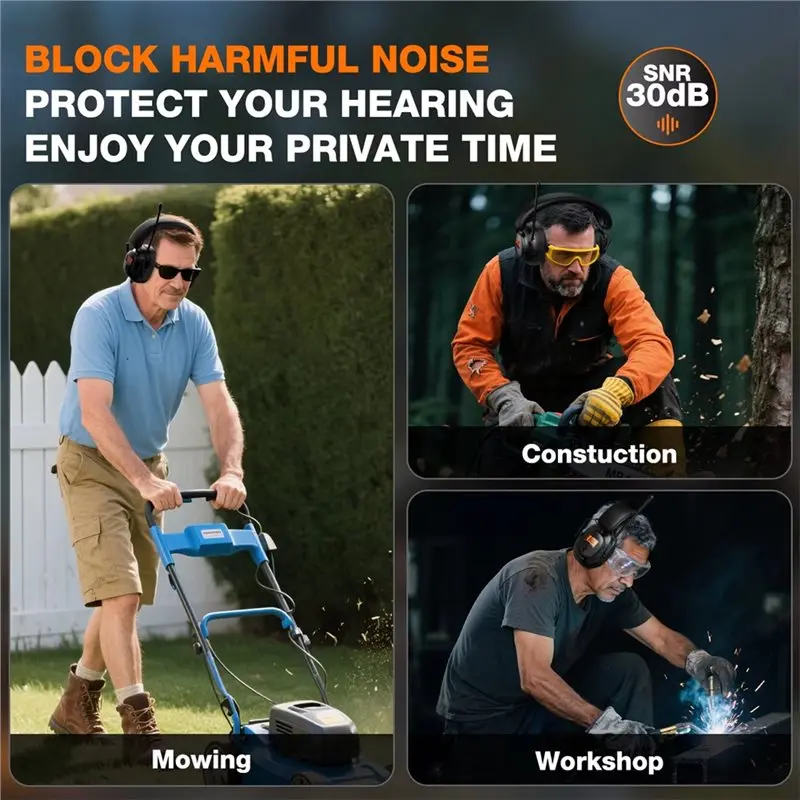 DTB7 Bluetooth 5.4 AM/FM Radio Headphones, Rechargeable Noise-Canceling Earmuffs with 30dB Ear Protection for Gardening
