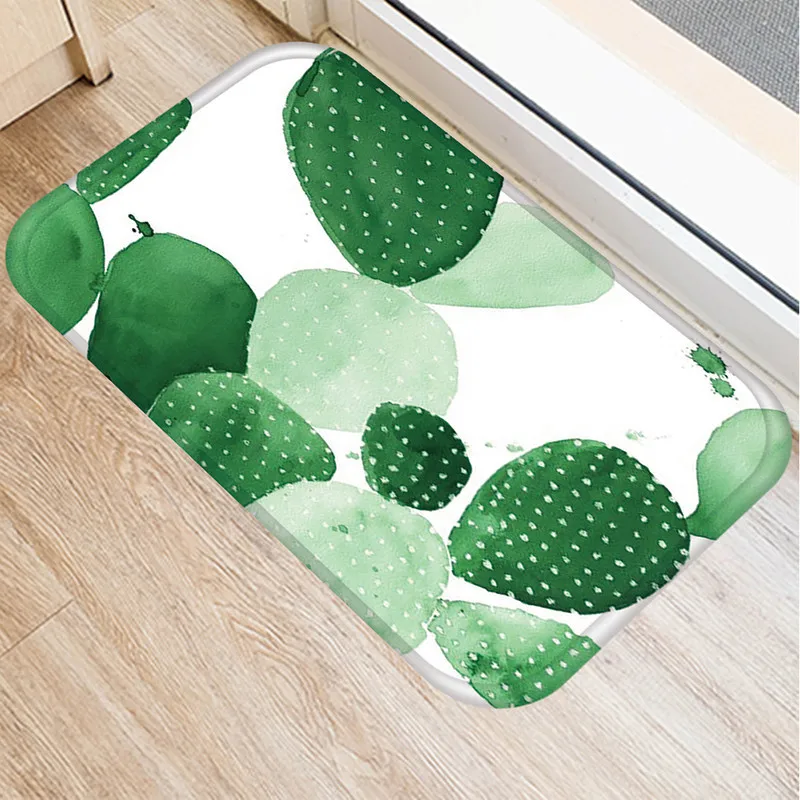 Colorful Cactus Print Pattern Home Kitchen Bathroom Entrance Floor Decoration Suede Carpet Doormat