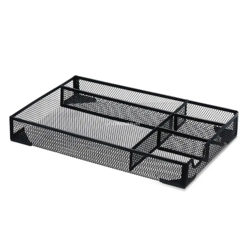 Mesh Desk Office Storage Supplies Drawer Organizers Holder with 5 Compartments Metal Mesh Desktop Dropship