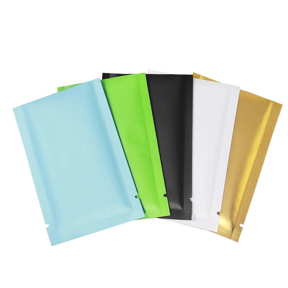 Matte Colored Aluminum Foil Top Open Food Packaging Bag Three side sealed Heat Sealable Aluminized Plastic Pocket