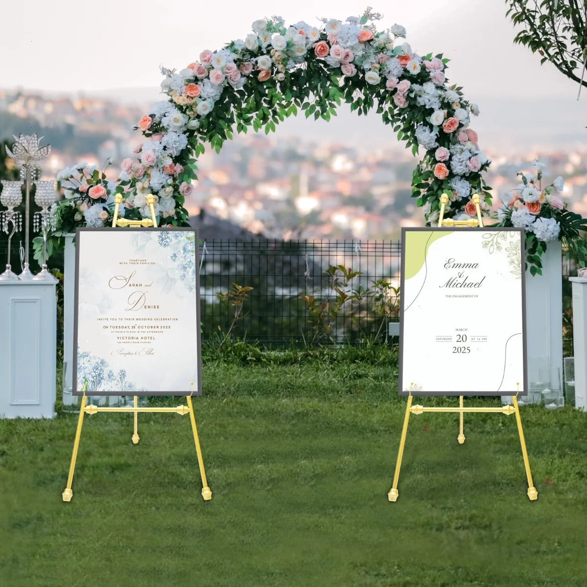 2Pcs 19.7*24.4*46.5 Inch Wedding Easel Stand Set, Floor Easel Stand for Welcome Sign, Elegant Wedding Photo Frame Display ﻿