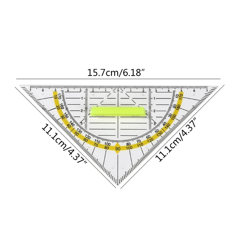 Versatile Measuring Triangle Plastic Ruler Transparent Rrotractor Shatterproof Office Maths School Set Protractor Ruler