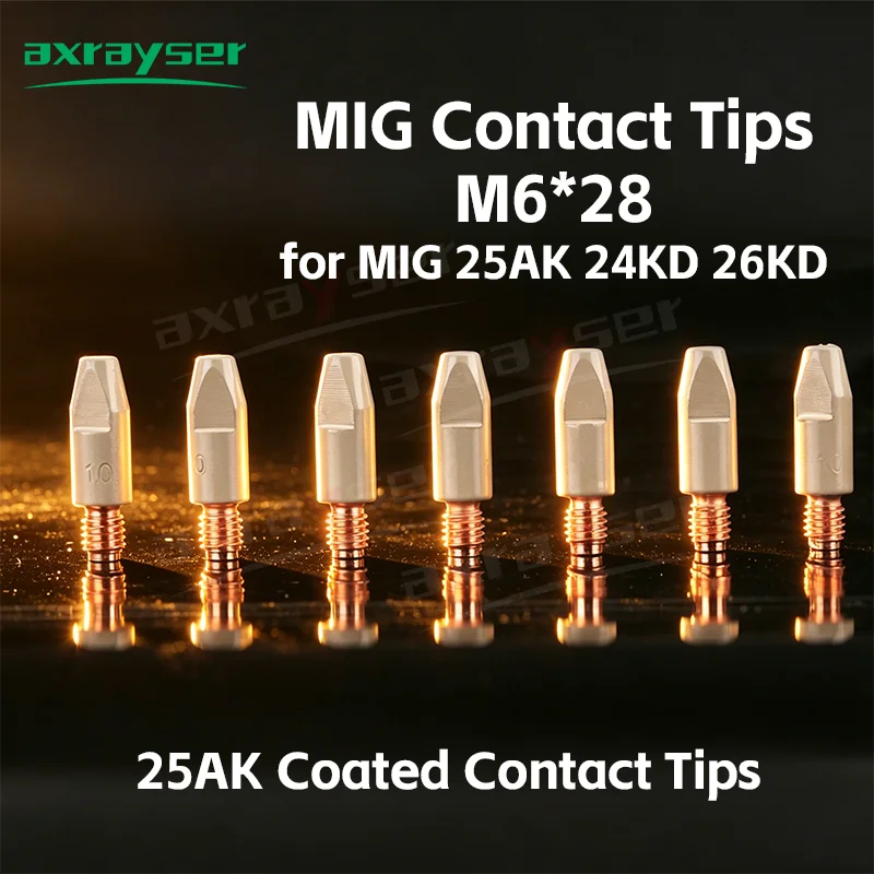 10/20Pcs MIG Tips 24KD 25AK 26KD Coated Contact Tips M6x28mm Nozzle 0.8/0.9/1.0/1.2mm Coated Tips for MIG MAG GMAW 25AK 24KD