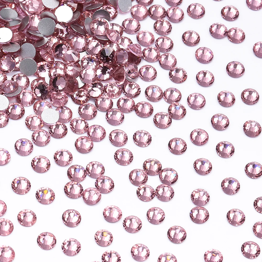 SS3-SS30 Light Pink Glitter Glass Rhinestones Multi Size High Quality Flatbase Crystal For Nail Art Crafts DIY Decoration
