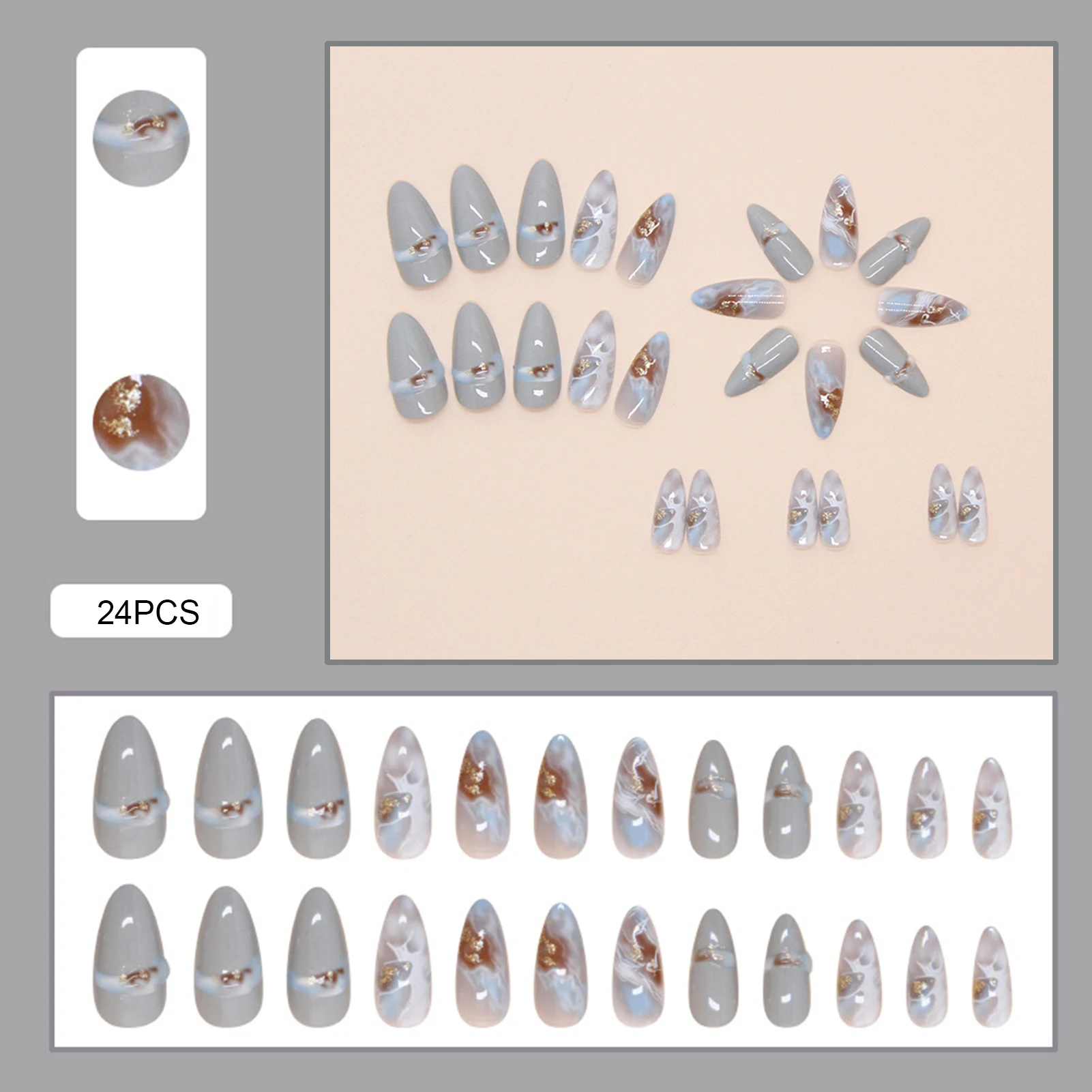 Glossy Almond Press on Nails 3D Pattern Charming Manicure Nails Tips for Hot Girl Dress Matching