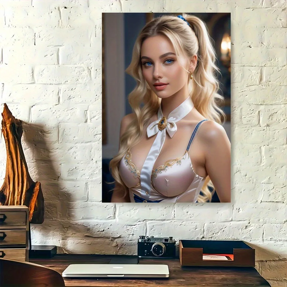 

Vintage tin sign, 2D royal elegant lady portrait with jewelry design, high-quality print for living room, bedroom, or office wal