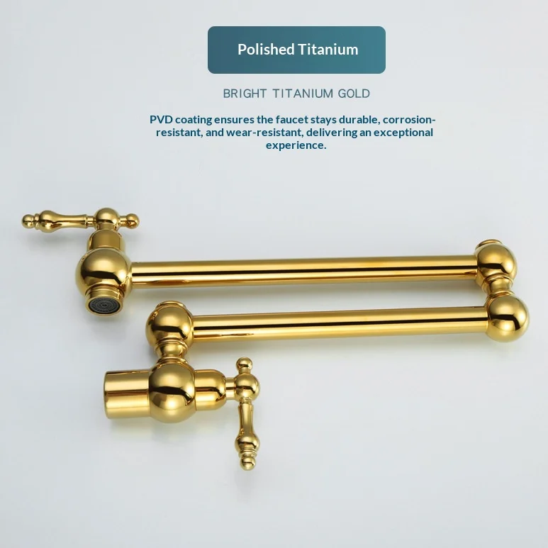 

Kitchen Titanium Gold Brass Double Switch Kitchen Basin Faucet Cold Water Washing Tap Rotate Folding Spout Brass Vanity Sink Tap
