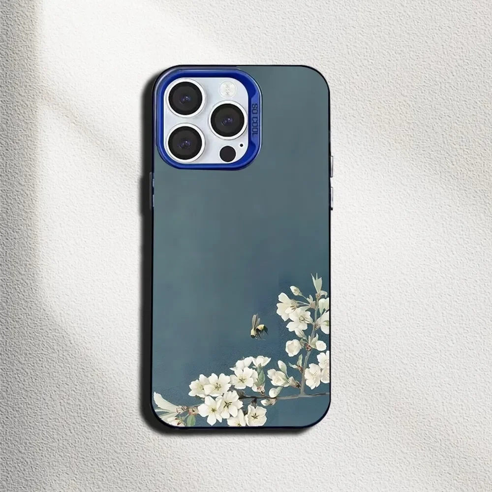 Vintage Leaves Flower   Phone Case For iPhone 16,15,14,13,12,11,Mini,Pro,SE,MAX Blue Matte Silicone Cover