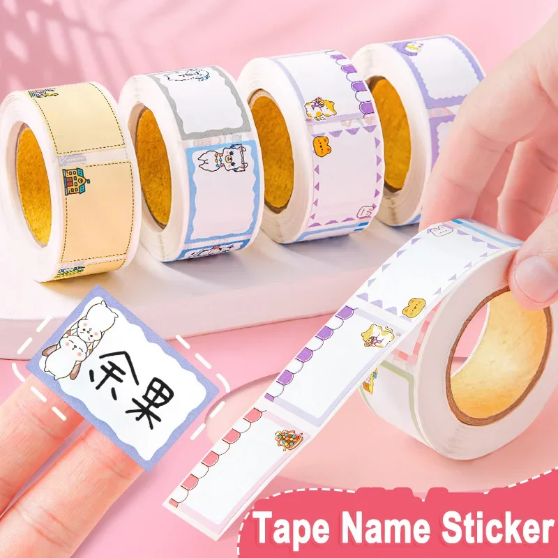 350pcs/roll Cute Name Stickers Children's Self-adhesive Color Label Stickers Film Type Handwritten Self-adhesive Square Stickers