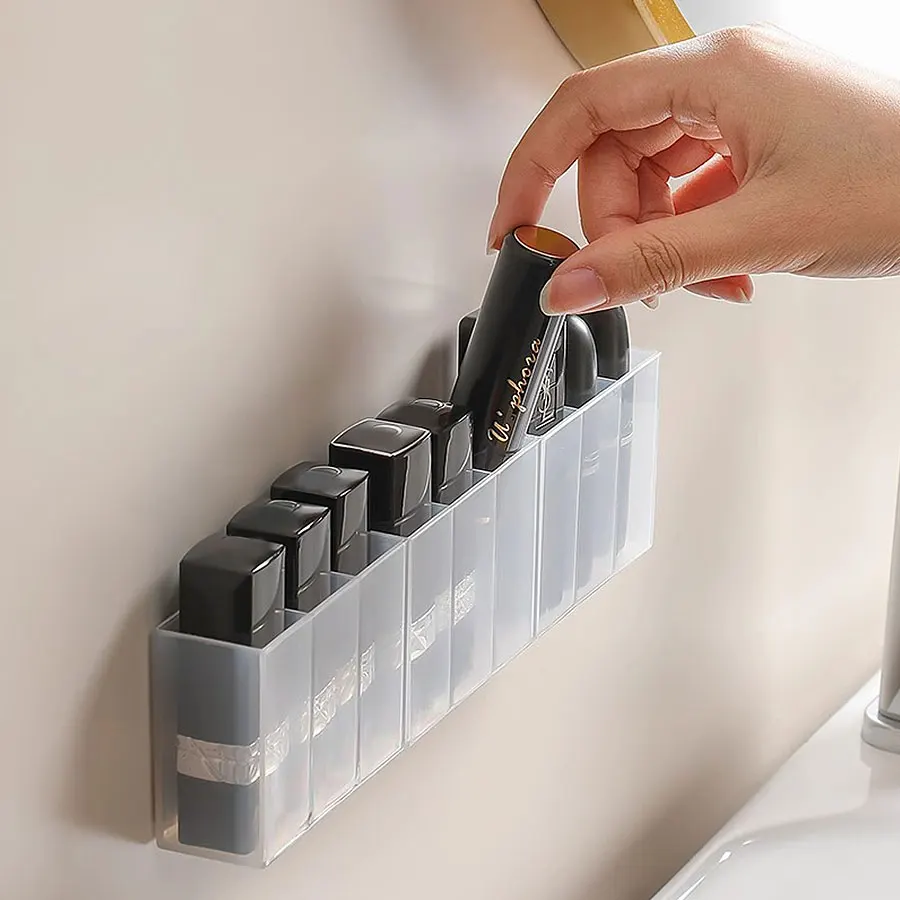 

Коробка для хранения помады, Хранение кистей для макияжа, Настенная прозрачная полка для помады с тремя отделениями, Коробка для помады