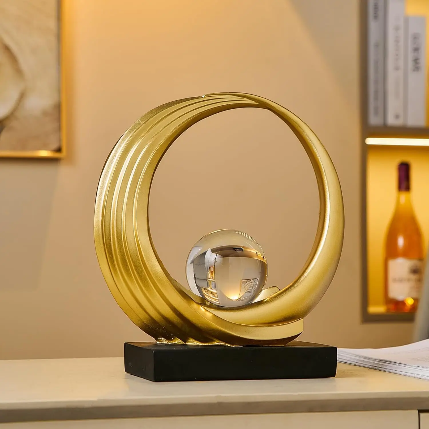 Golden Wave Resin Origami Statue Modern Abstract Home Decoration Emphasizes Abstract Office Desk Center Art Statue Decoration