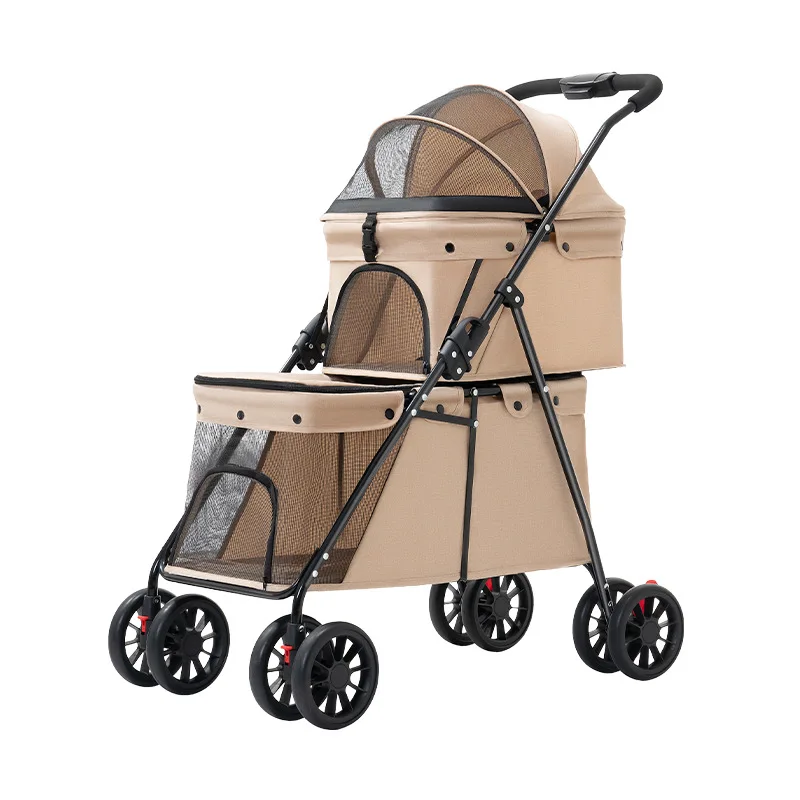 

Folding Cat Dog Travel Carrier Double Layer Pet Stroller with Storage Pocket