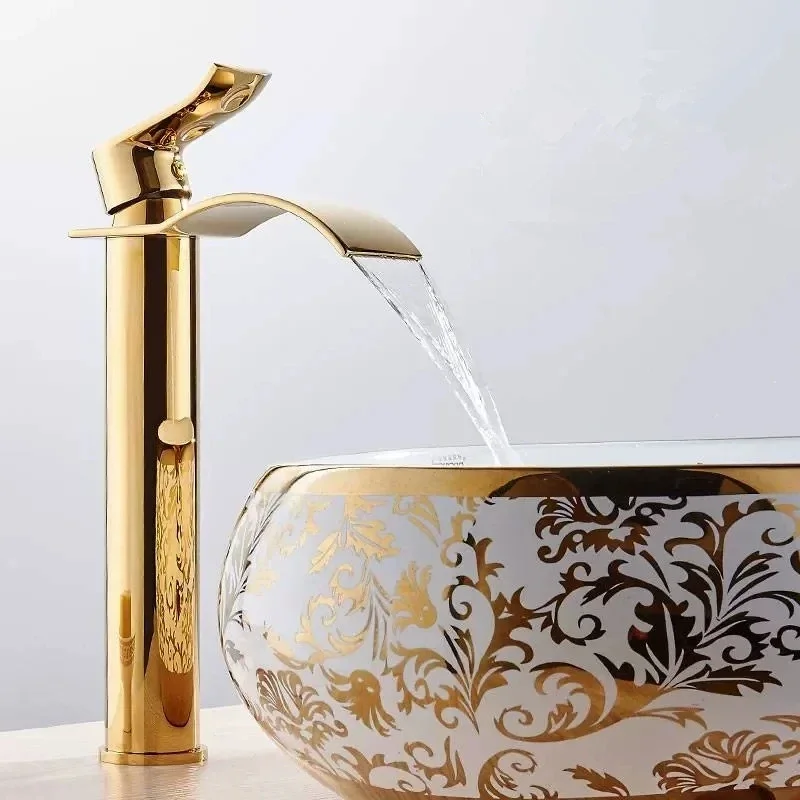 

Gold Bathroom Faucet Waterfall Basin Single handle Basin Mixer Tap Bath Brass Sink Water Crane Tap